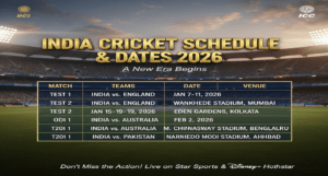 India Cricket Schedule & Dates 2026
