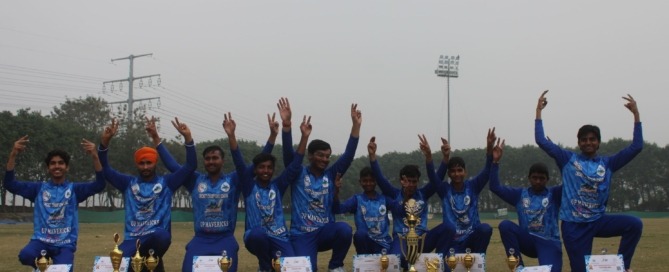 Group photo with trophy and certificates